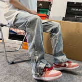 Men Jeans Side Zipper Jeans Men's Summer Loose Casual Pants
